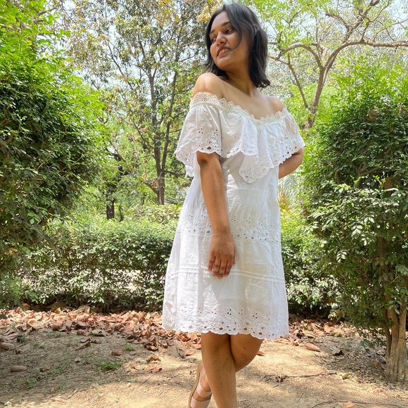 ALLABOUTONESELF Dresses & Skirts - Medium- White Off-shoulder Mini Dress